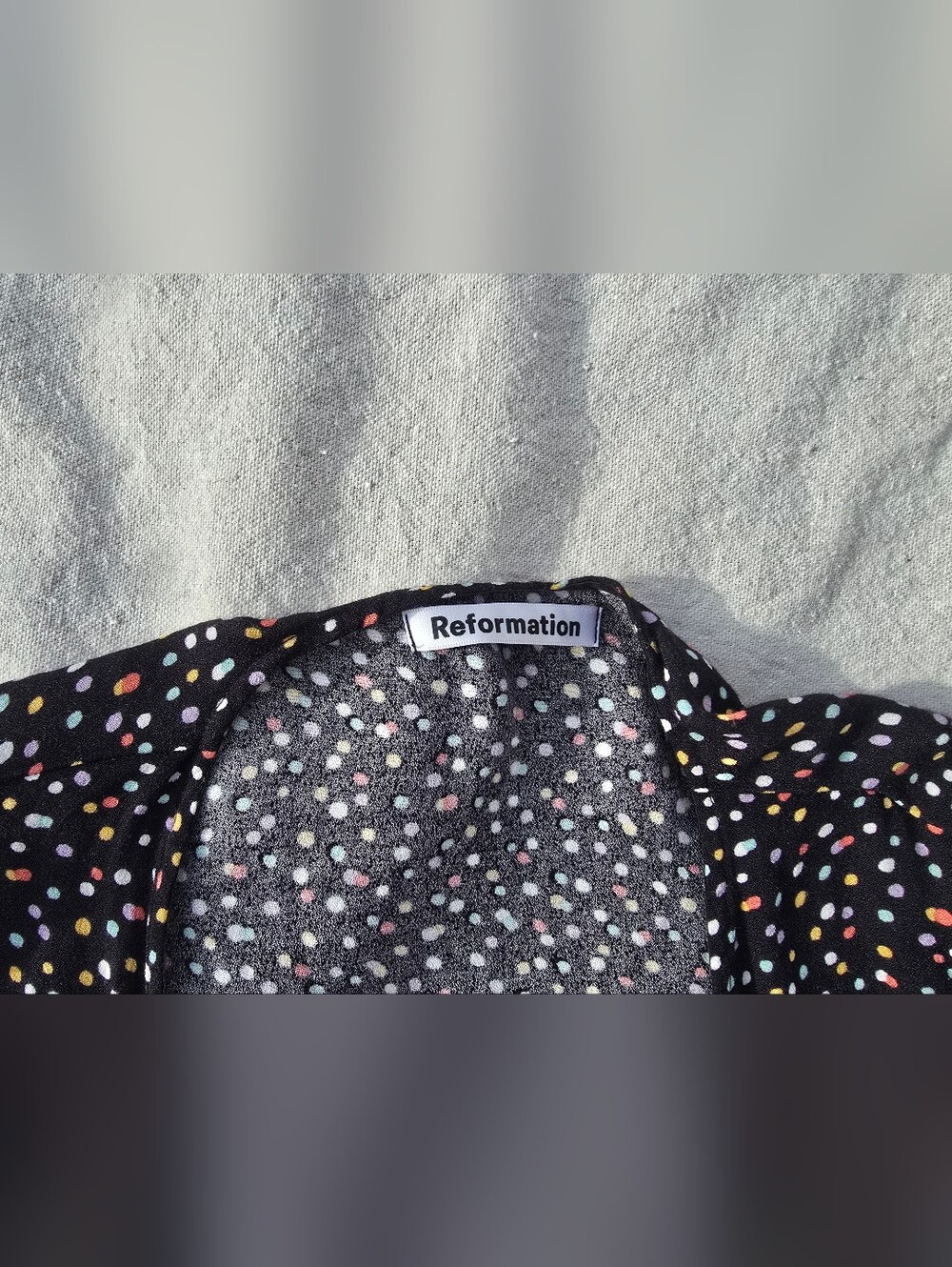 Reformation Black Dress with Pastel Polka Dot Print - Picture 3 of 7